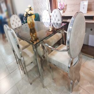 Juego De Comedor 6 Sillas Acero – Crema