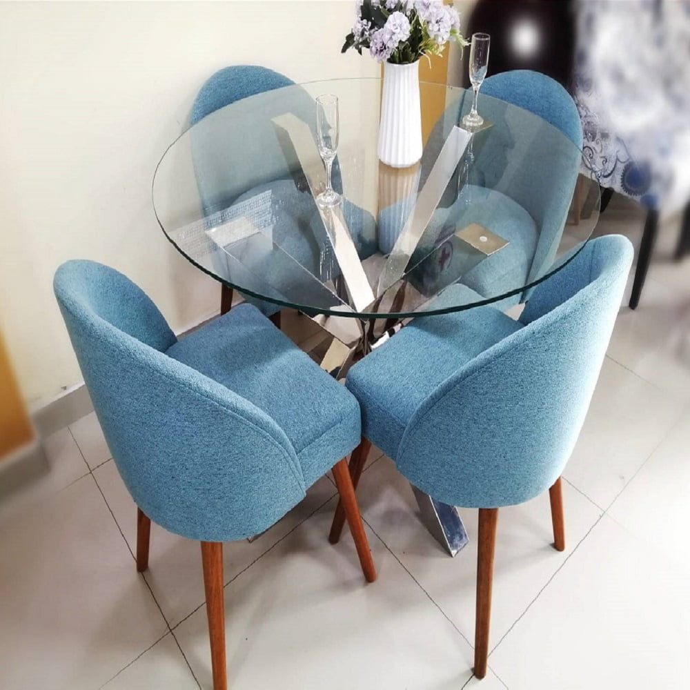 Juego De Comedor Acero 4 Sillas Vintage – Celeste